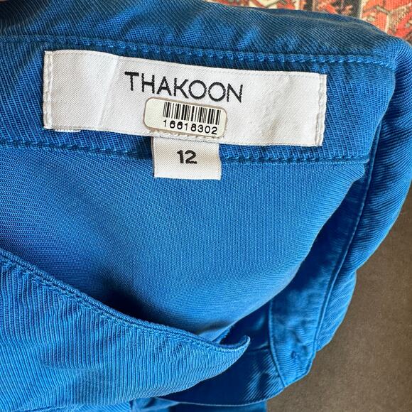 Thakoon Cerulean Blue Shirt Dress Size 12 Career Blouson Tie Waist Designer $310 - Picture 11 of 13